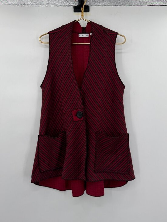 Habitat Jackets & Blazers - Habitat Red Black Striped Artsy Swing Vest Jacket Pockets Size Small